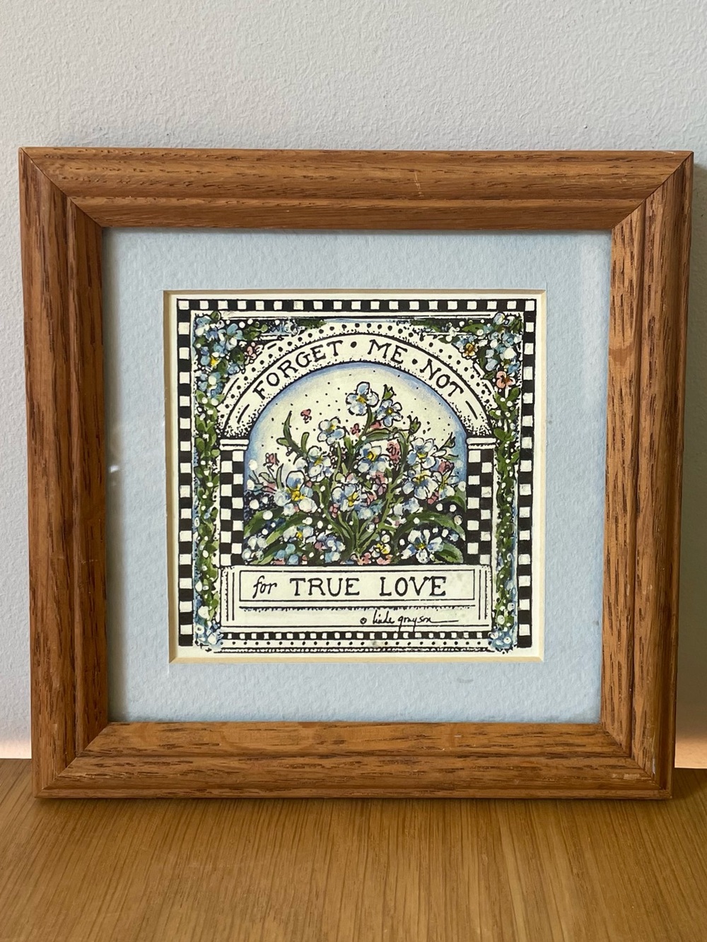 Vintage Forget Me Not Linda Grayson Floral Framed Wall Art Print 6 x 6